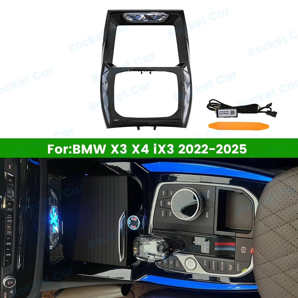 

LED 11 Colours Ambient Light Crystal Center Console Saddle Light For BMW New X3 X4 IX3 G01 G02 2022-2025 Car LED Decorative Lamp