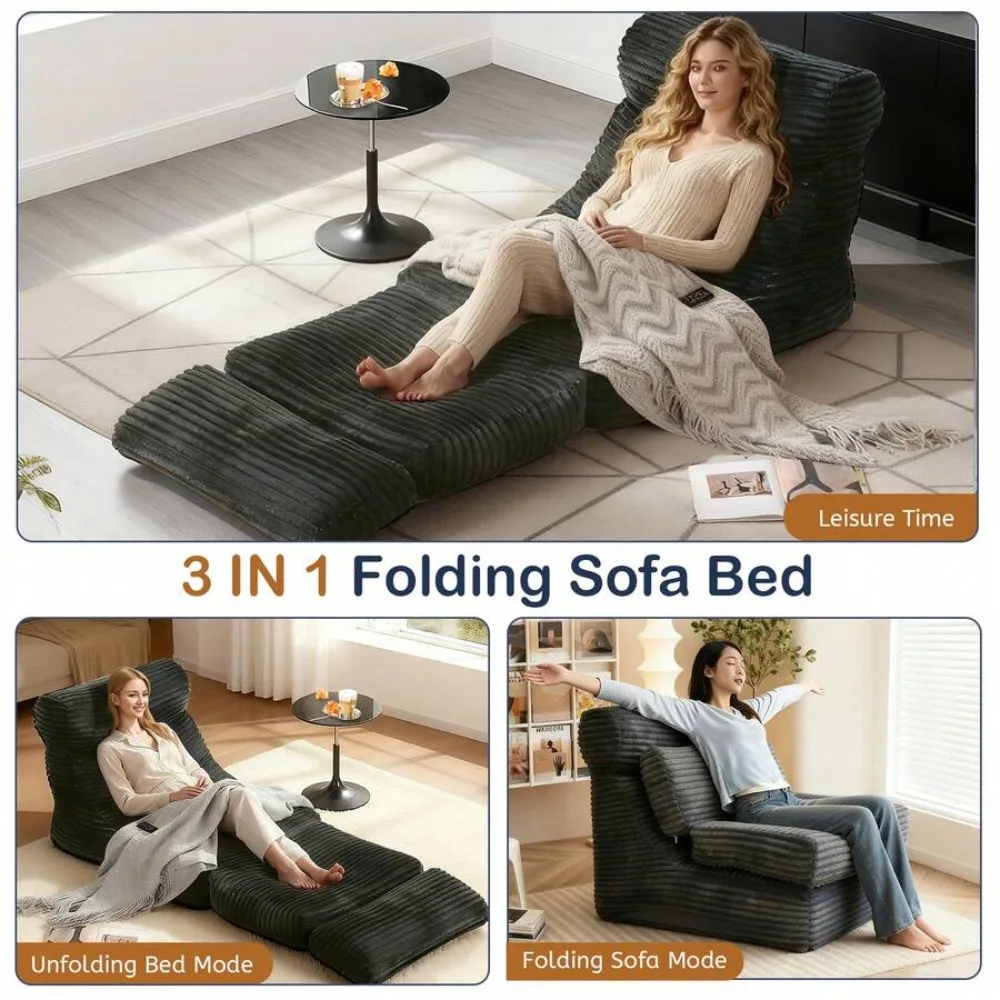 82 Inch Frameless Foldable Japanese Sofa Bed Convertible Lounge Chair Reading Chair Sleeper with Backrest and Cushions Portable Folding Floor Bed Comfortable Cloud Couch for Living Room Bedroom Guest Room Dormitory view 6