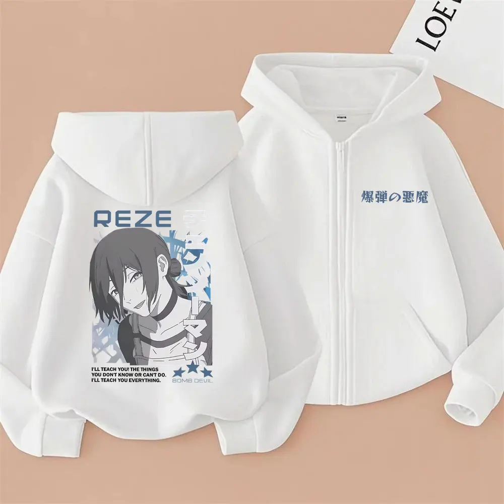 Anime Chainsaw Man Reze Double Sided Print Zipper Hoodie Men Women