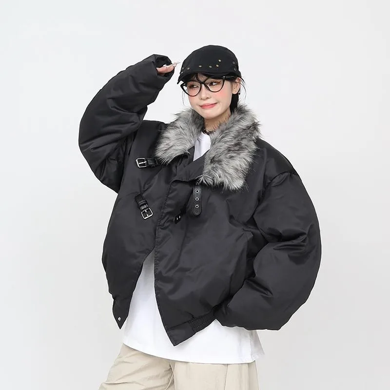 

plus Size Autumn Winter Cotton Jaet Women's ort Quilted Coat Fur Collar 250 Pou Stand Fit Casual Youth Sle Polyes...