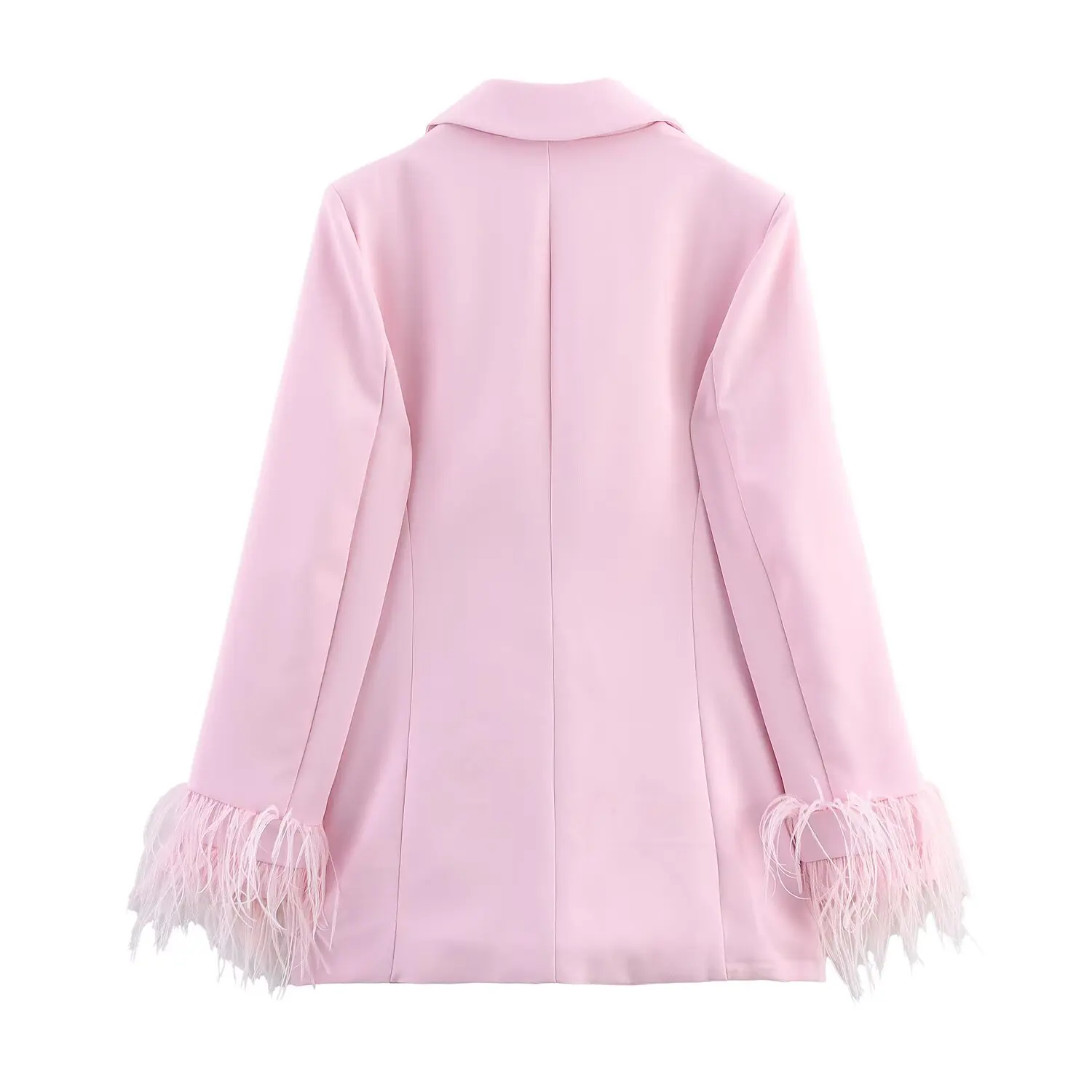2025 Women's Pink Suit Suit Lapel Long Sleeve Single Breasted Blazer + Fashionable High Waisted Pocket Zip Trousers