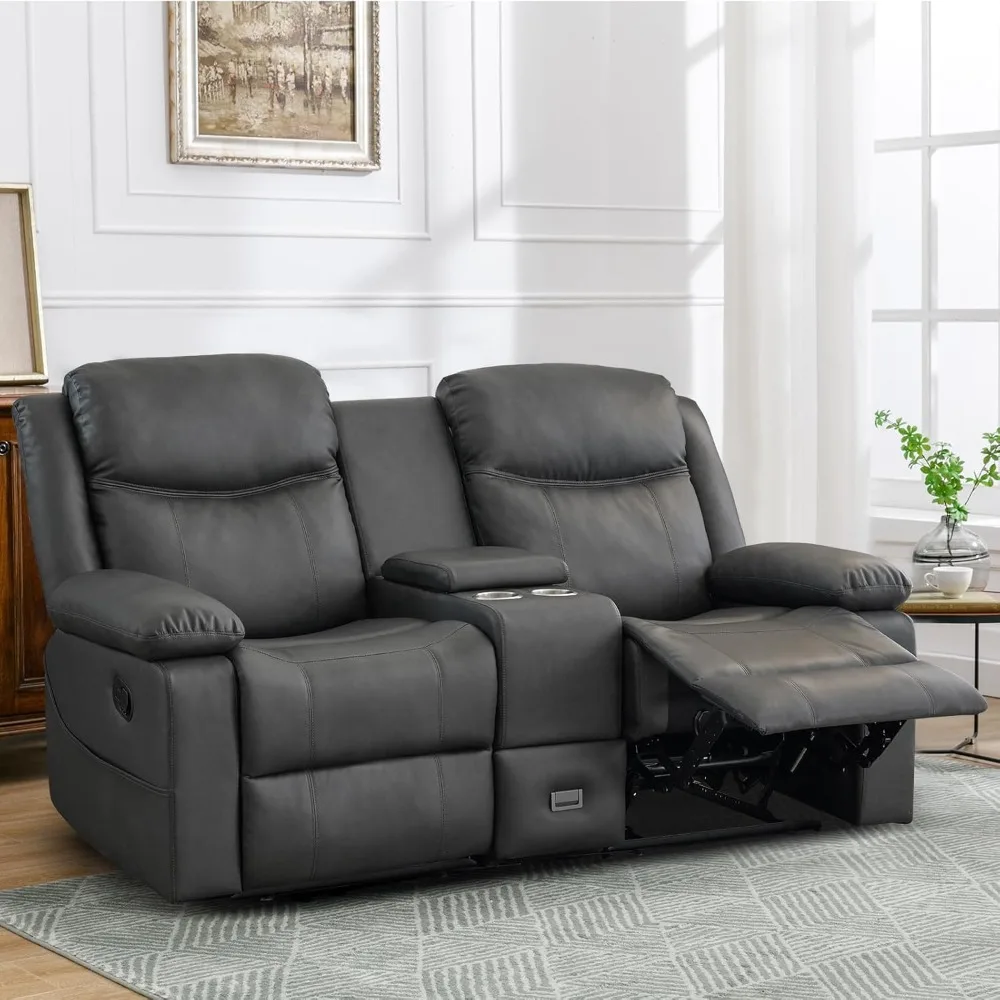 Reclining Loveseat with Console,Double Reclining Loveseat, 2 Seater Manual Reclining Couch for Living Room, Office, Home Theater