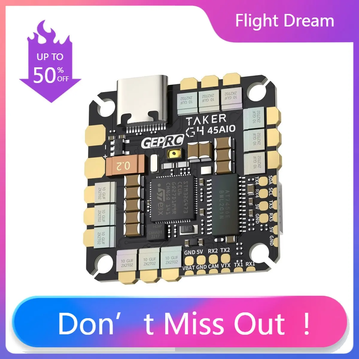 

NYGEPRC TAKER G4 AIO - регулятор скорости и полетный контроллер 45A, G473 8Bit, 2-6S для FPV-дрона для фристайла