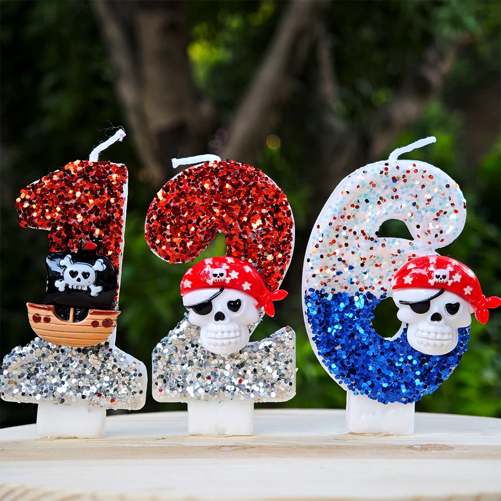 Горячие свечи на тему пиратского корабля 0-9, украшение для торта с номером, топпер для торта на день рождения, детский декор для детского душа, подарки