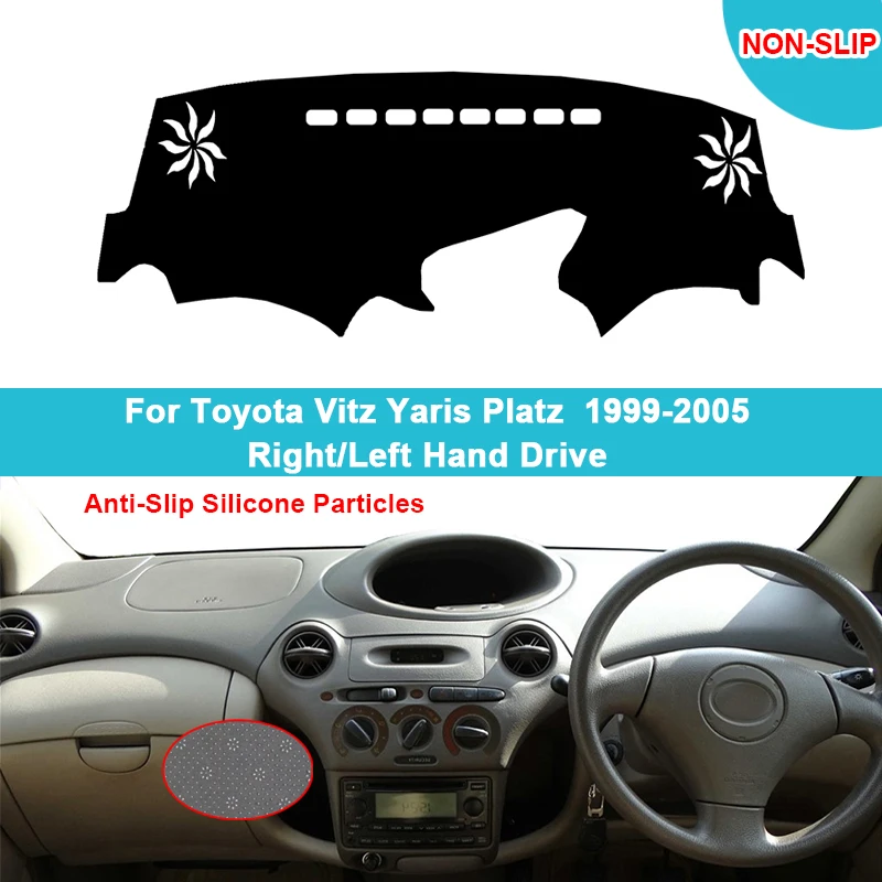 Car Dashboard Cover Dash Mat for Toyota Vitz Yaris Platz 1999 - 2005 Dashmat Carpet Flannel Suede Polyester 2004 2003 2002 2001