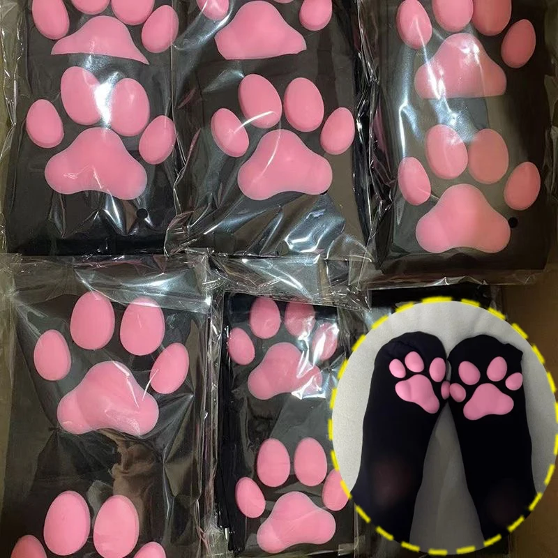 1/3Pairs 3D Cat Claw Long Socks Sexy Long Compression Cosplay Stockings Women Cartoon Kawaii Pink Paw Pad Thin Thigh High Socks