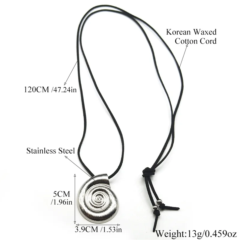 Spiral Conch Pendant Necklace For Women Men Stainless Steel Silver Color Sea Summer Korean Waxed Cotton Cord Chain  Jewelry