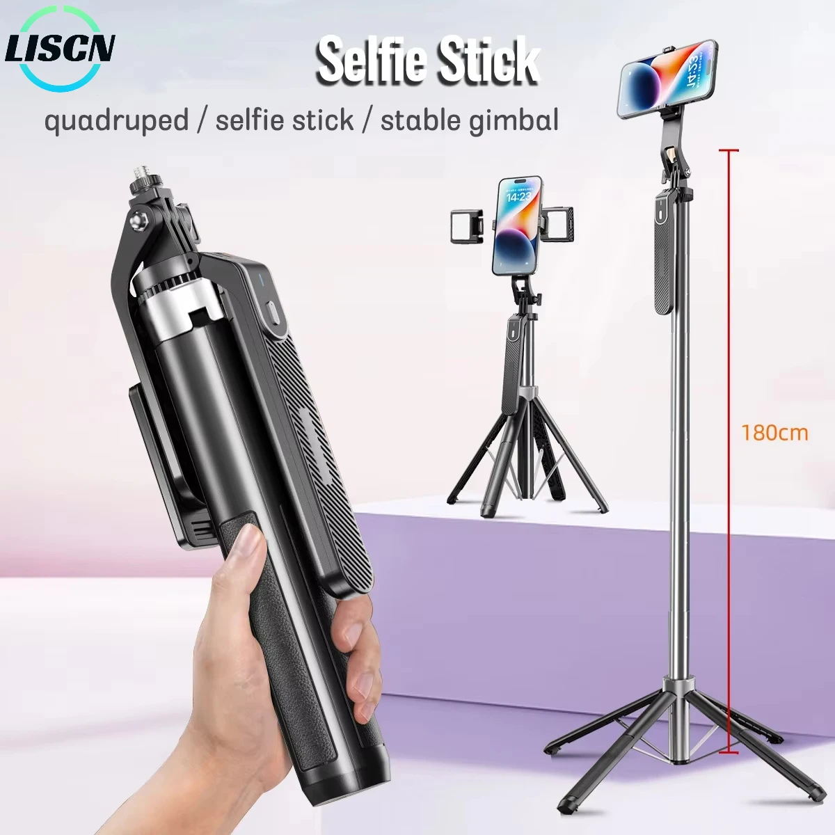 LISCN Selfie Stick Trípode Soporte para trípode 360 °   Mango de equilibrio giratorio con obturador Bluetooth para grabación de vídeo/vlogging/en vivo