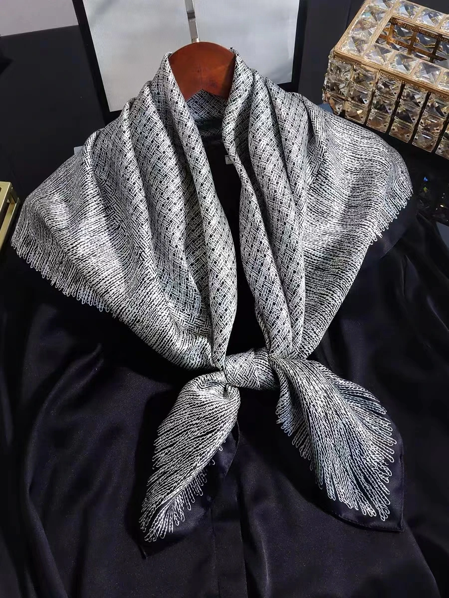 BYSIFA-Foulard de luxe gris argenté pour femme, châle de cou et de tête, nouvelle collection printemps hiver 100%