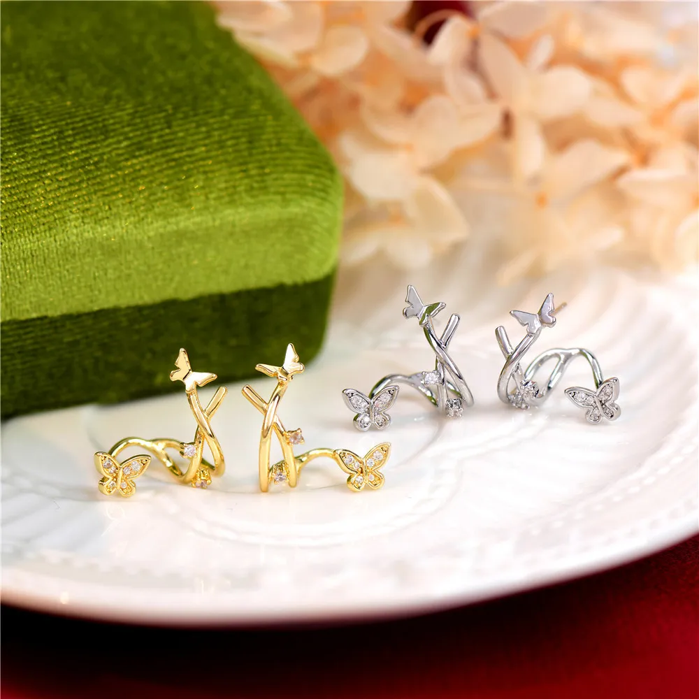 French Luxury Delicate Butterfly Zircon Earclip without Earhole Elegant Gentle Design Independent Design Earring Jewelry Gift