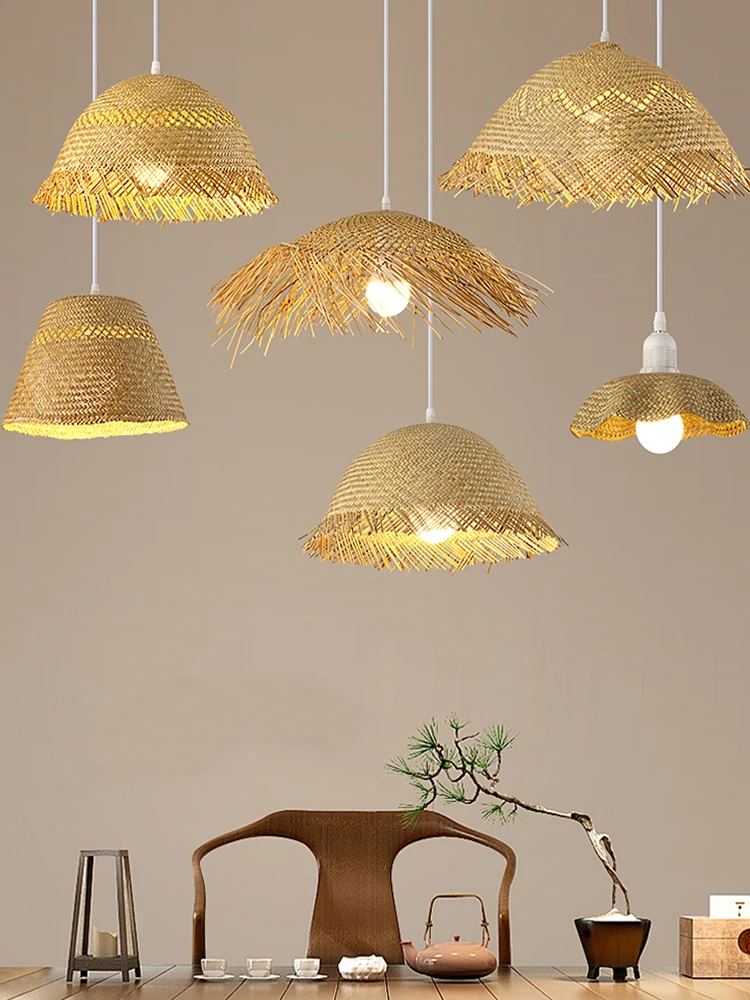 

Dining Table Chandelier Straw Hat Pendant Lamp Modern Rattan Creative Art Restaurant Hotel Light Lamps Lampshade Decorative