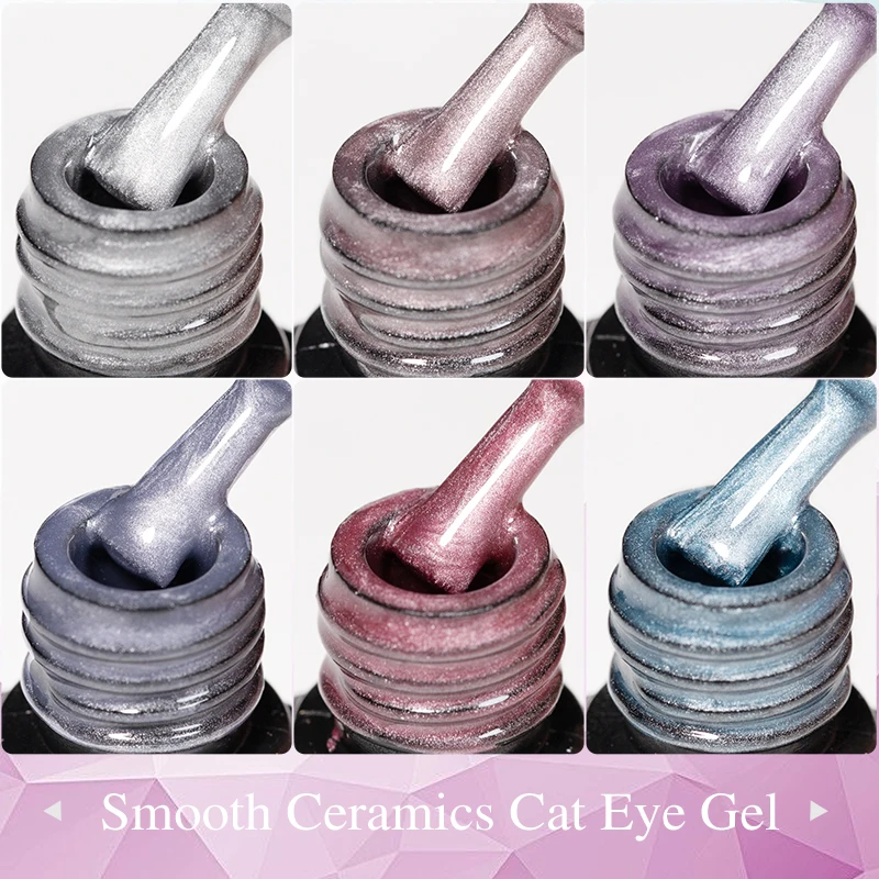 PUENTE 6 Colors Moonlight Cat Magnetic Nail Gel With Base Top Coat Ultra-Bright White Moonlight Shade Soak Off UV Nail Gel Set