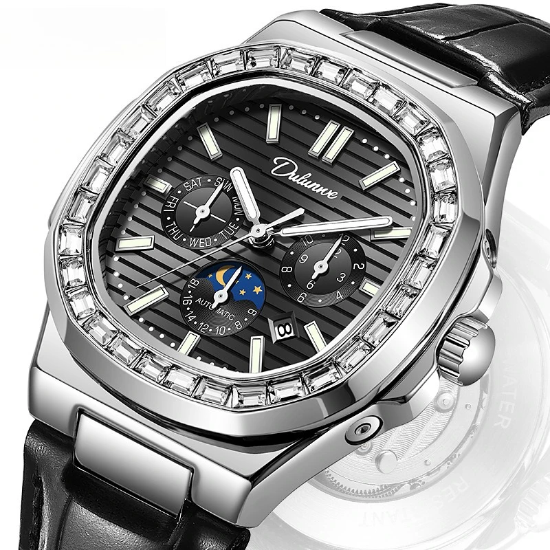 Stainless Steel Nautilus Solid Steel Band Luminous Waterproof Self-Wind Automatic Mechanical Watch for Men