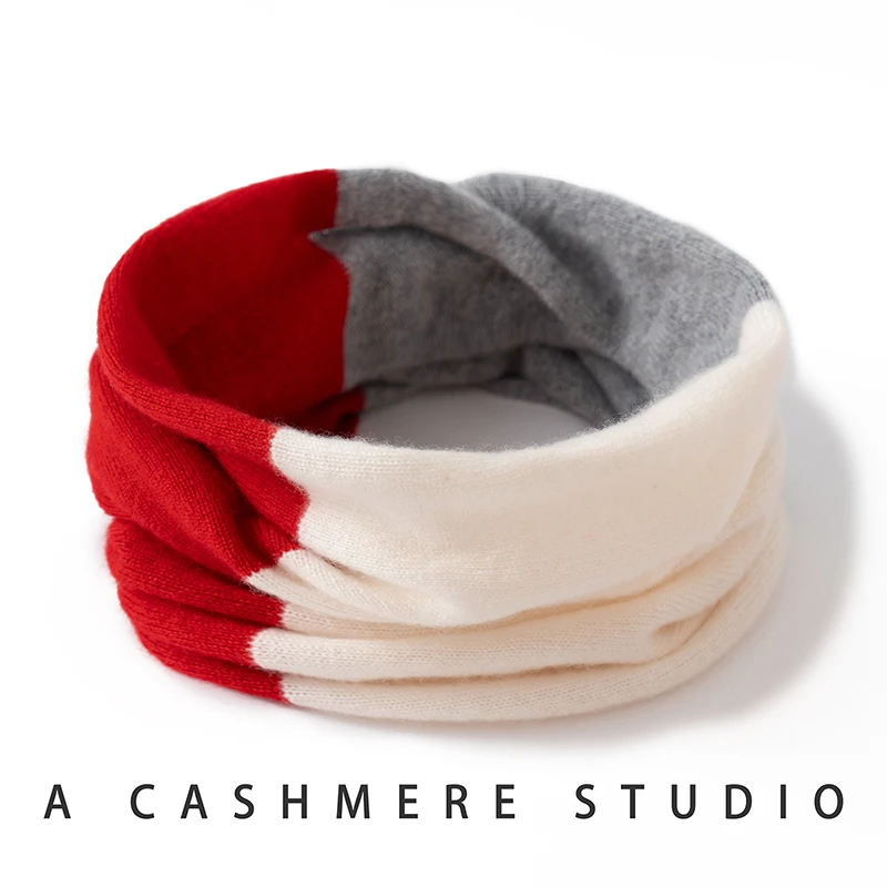 Szal damski 100% kaszmir Trójkolorowy szal Prosty styl Elegancki krótki szal dla kobiet do biura Luksusowy szal na jesień i zimę Kaszmirowy ciepły ocieplacz na szyję