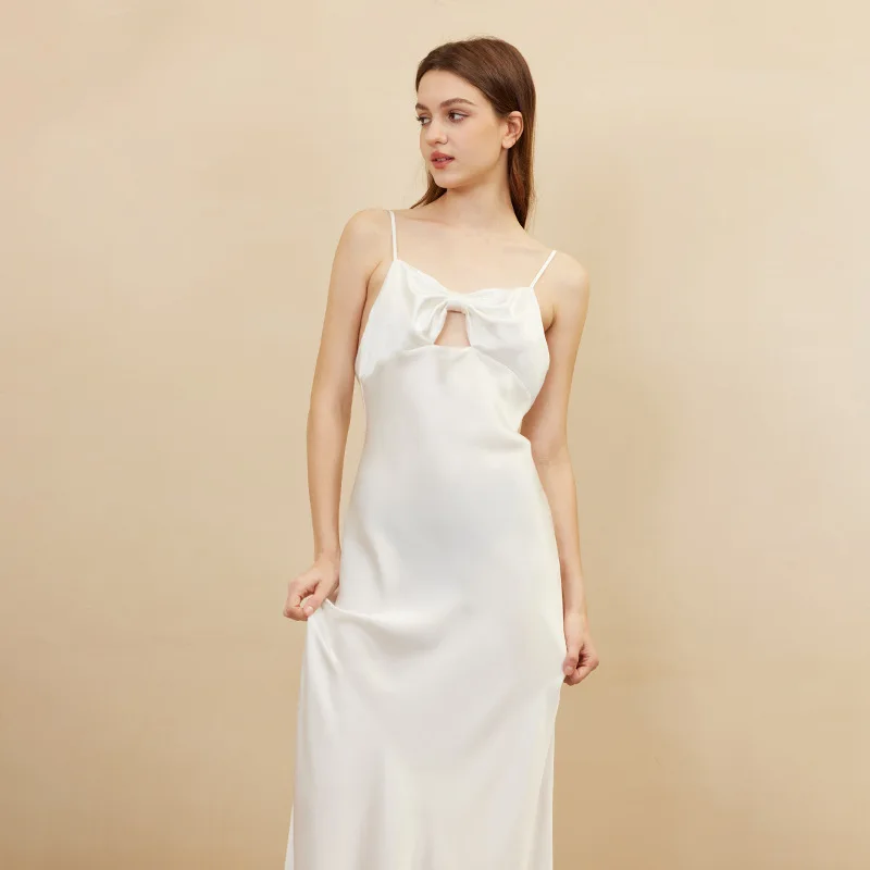 

Silk Evening Dress Bow Simple Suspender Comfortable Refined Long