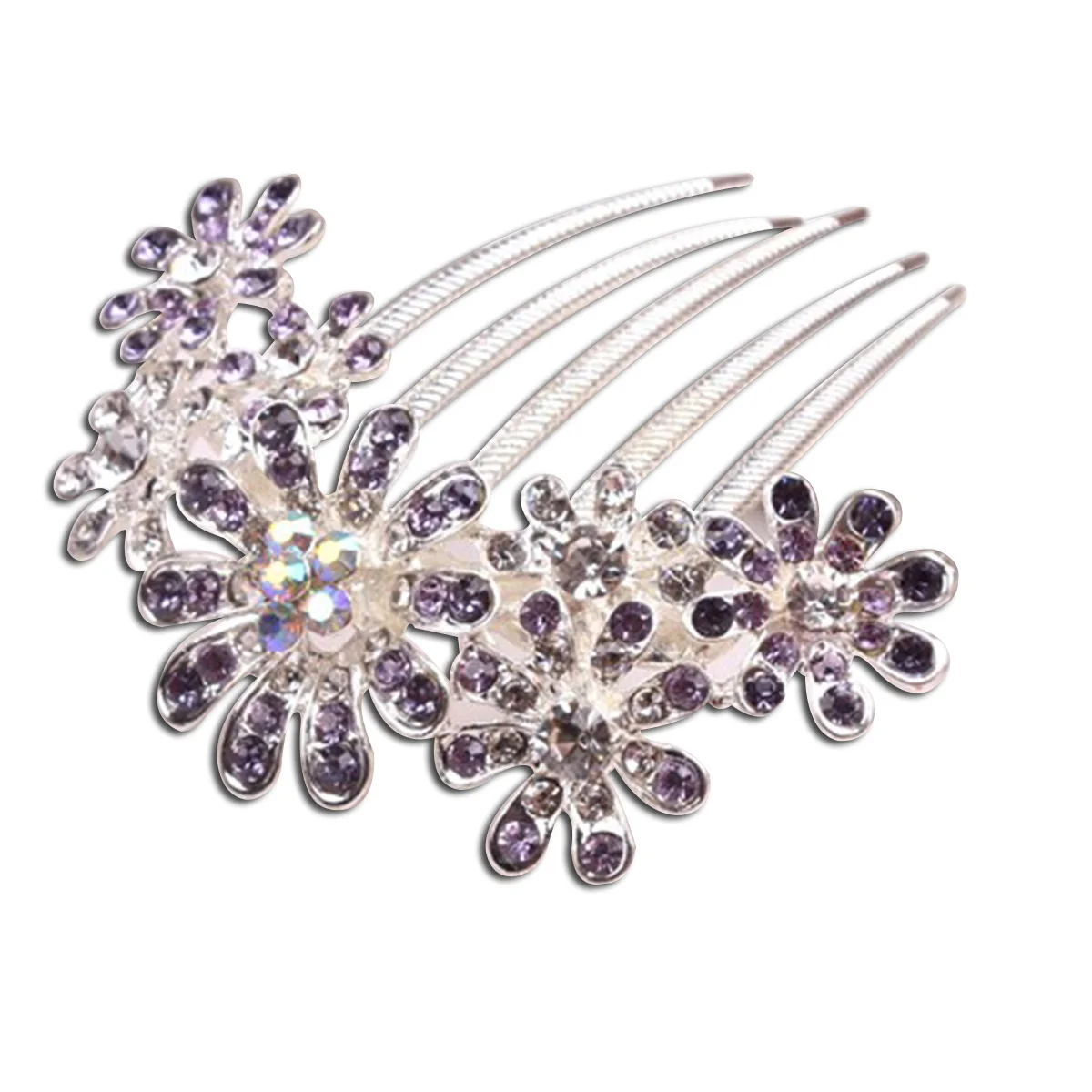 

Purple Bridal Hair Comb Crystal Rhinestones Flower Design Delicate Clip for Women Wedding Style Bridal Hair Comb