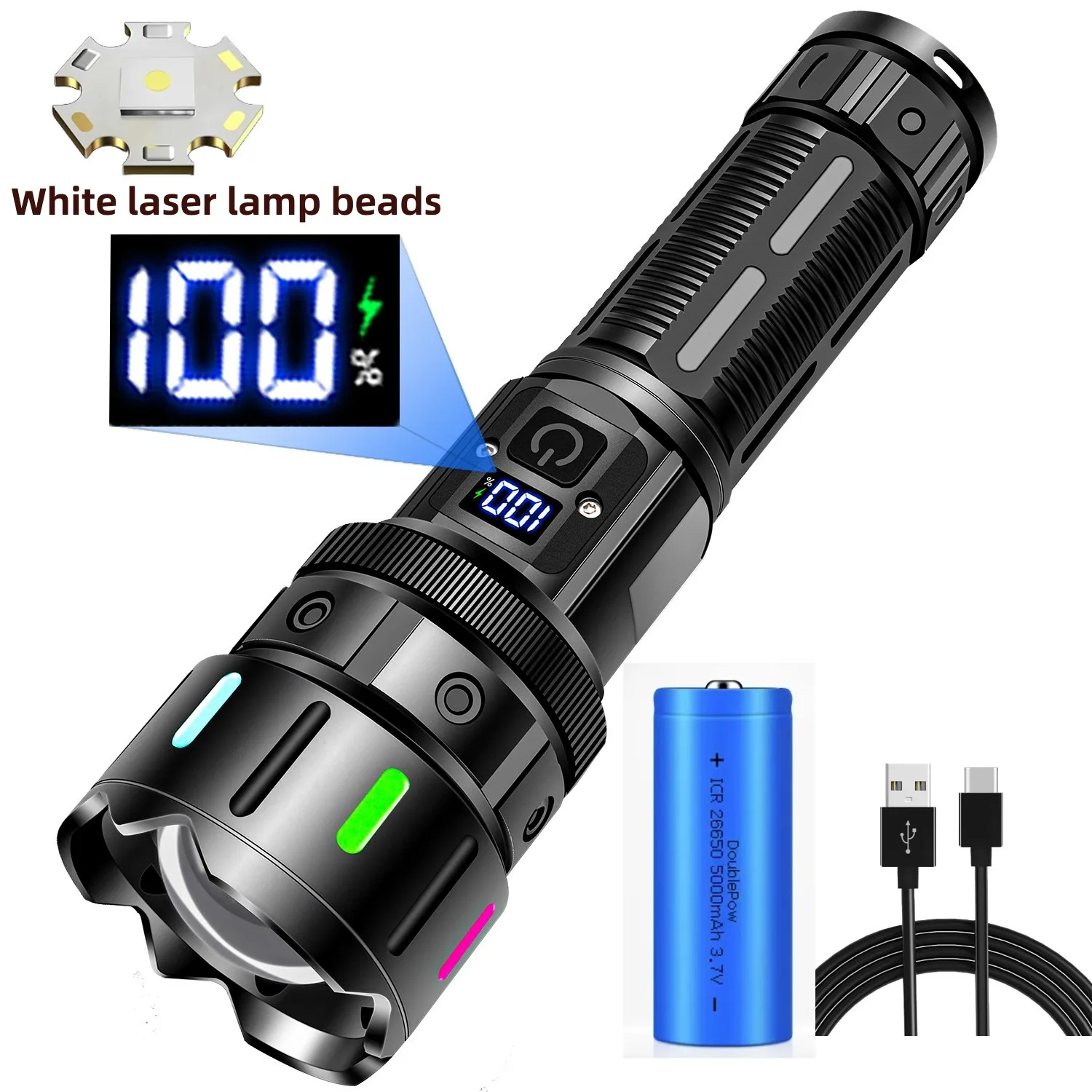 High Power Flashlight 10000 Ultra Powerful Torch Usb Rechargeable Led Lamp Fluorescence Army Tactical Flashlight Hunting Camping