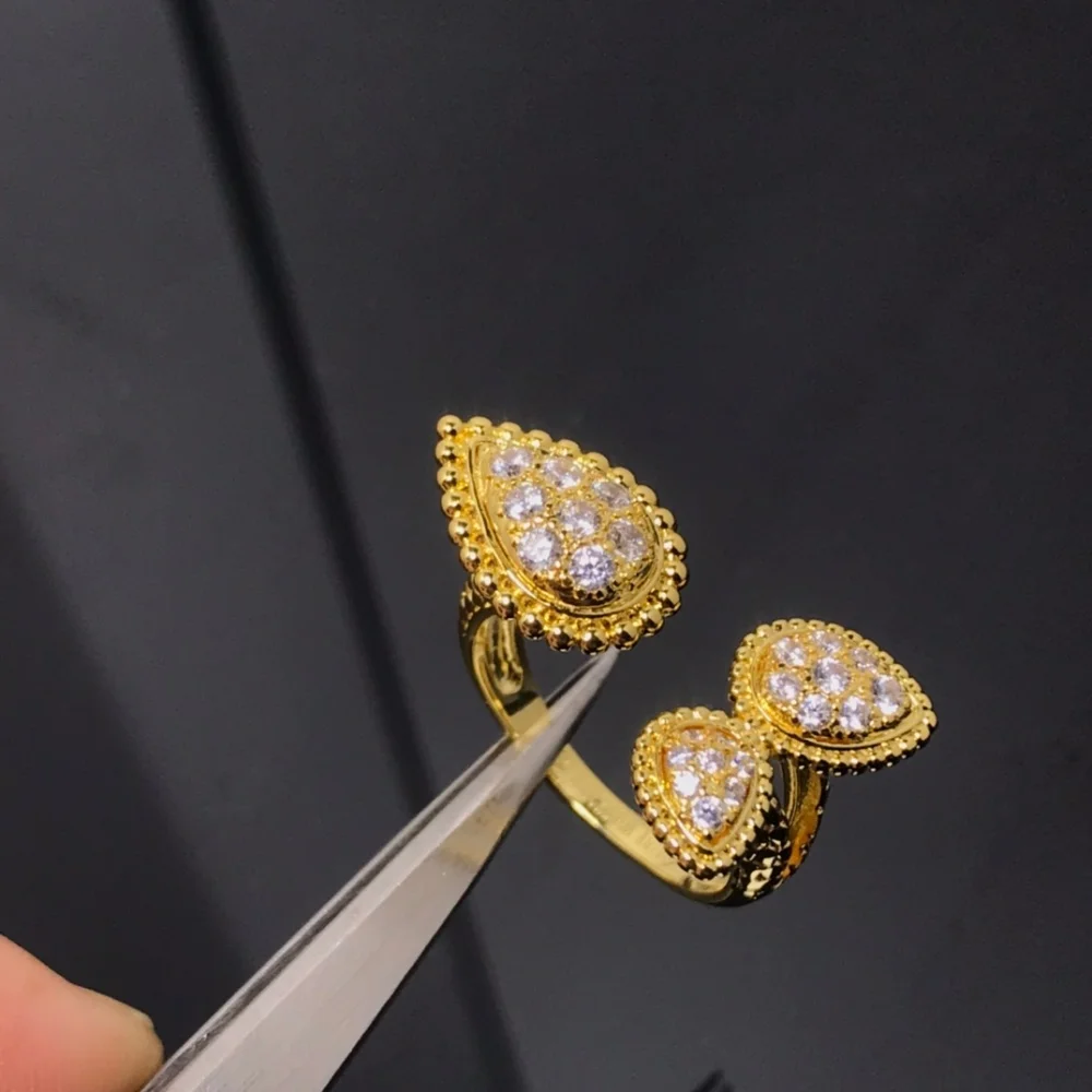 925 Silver Gold Plated Waterdrop Ring Classic Trendy Bridal Wedding Women's Fashion Jewelry Gift 2