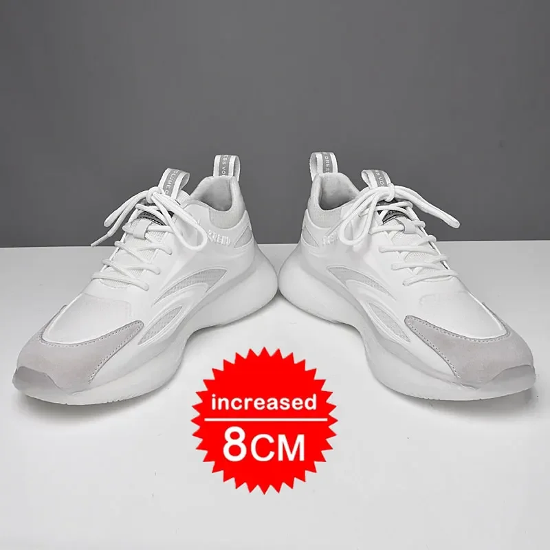 Luxury men casual sneakers elevator shoes mesh breathable mesh heightening shoes for Man 8cm 6cm hidden heels height increased