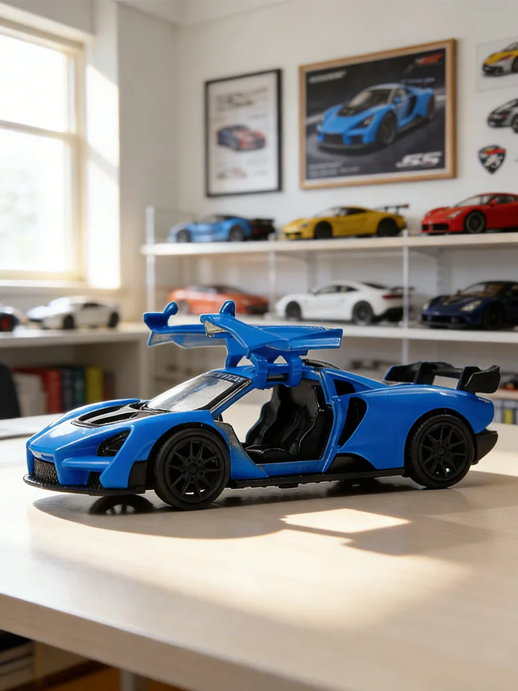 

Die-Cast Toy Cars,1:43 Die-Cas Model Car, Blue Pull-Back Sports Car with Openable Doors & Spoiler, Racing Vehicle Collectible