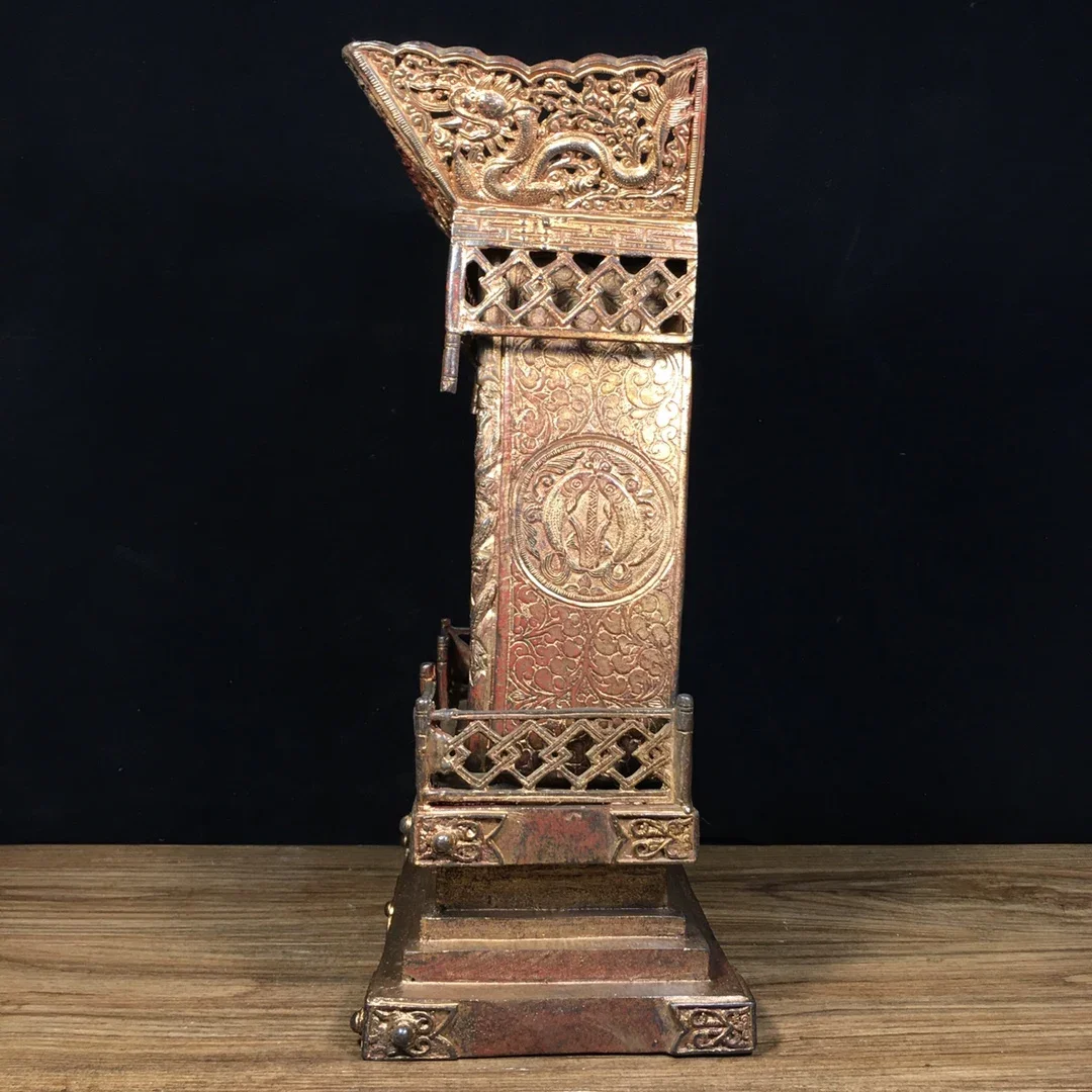 

16"Tibetan Temple Collection Old Bronze Cinnabar Gilded Dragon texture Buddhist Niche Worship Hall Town house Sitting Buddha