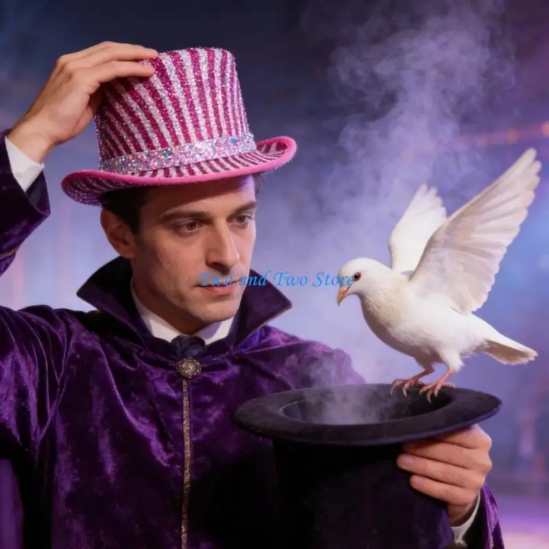 

HX6F Classical Magicians Costume Hat With Sequined Belt Durable Design For Adults Performances