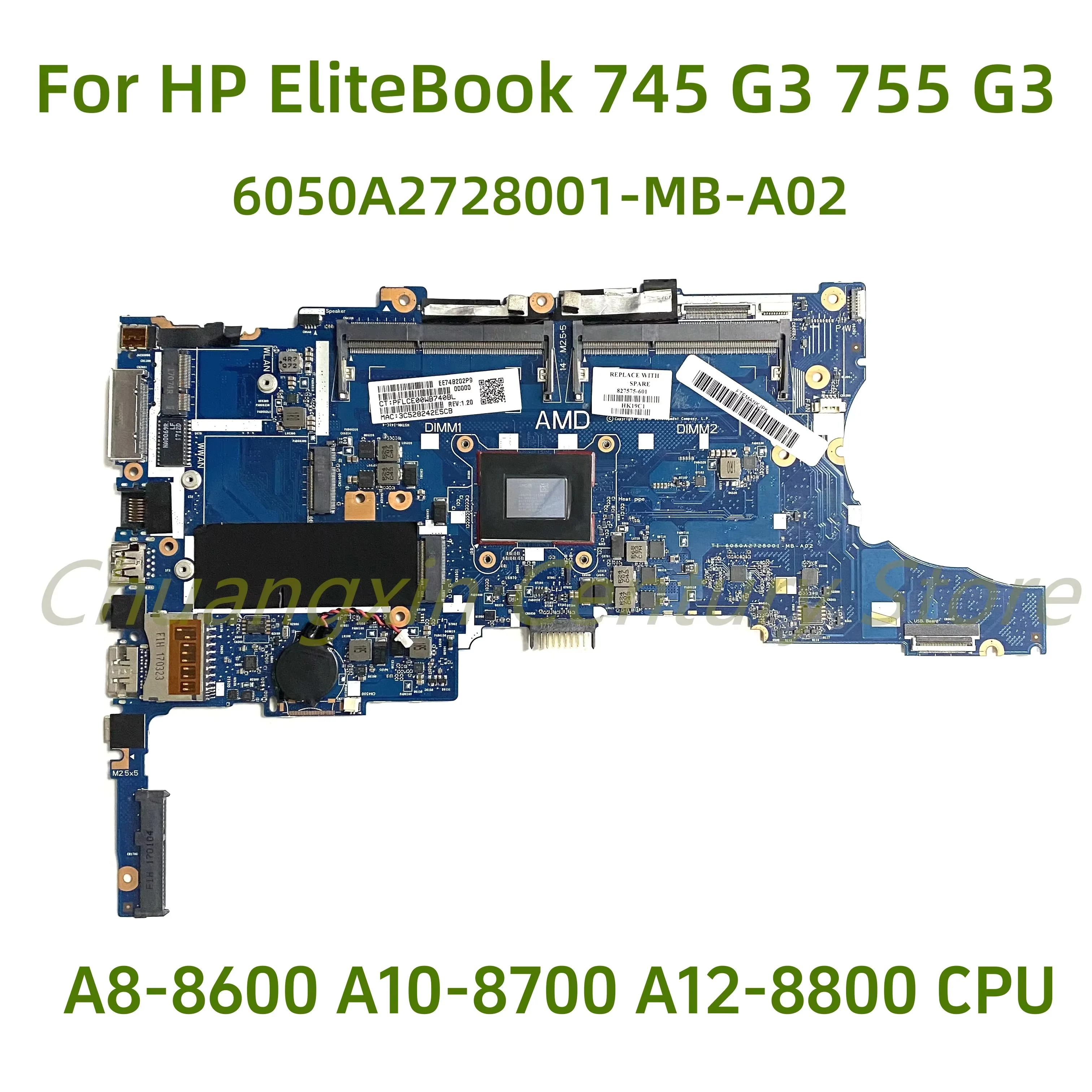 

Suitable for HP EliteBook 745 G3 755 G3 laptop motherboard 6050A2728001-MB-A02 with A10-8700 A12-8800 CPU 100% Tested Full Work