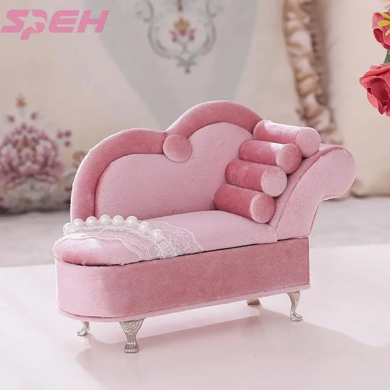 

Beauty original design of pearl lace pink velvet jewelry box sofa