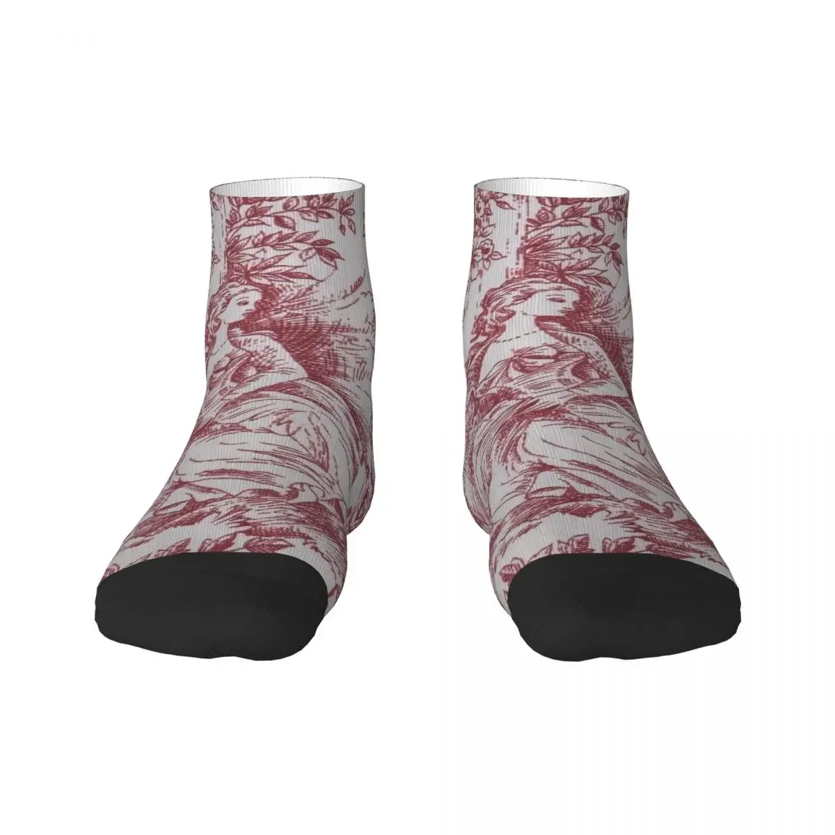 Funny Mens Classic Red French Toile De Jouy Motif Pattern Dress Socks Unisex Warm Breathbale 3D Printing Crew Socks