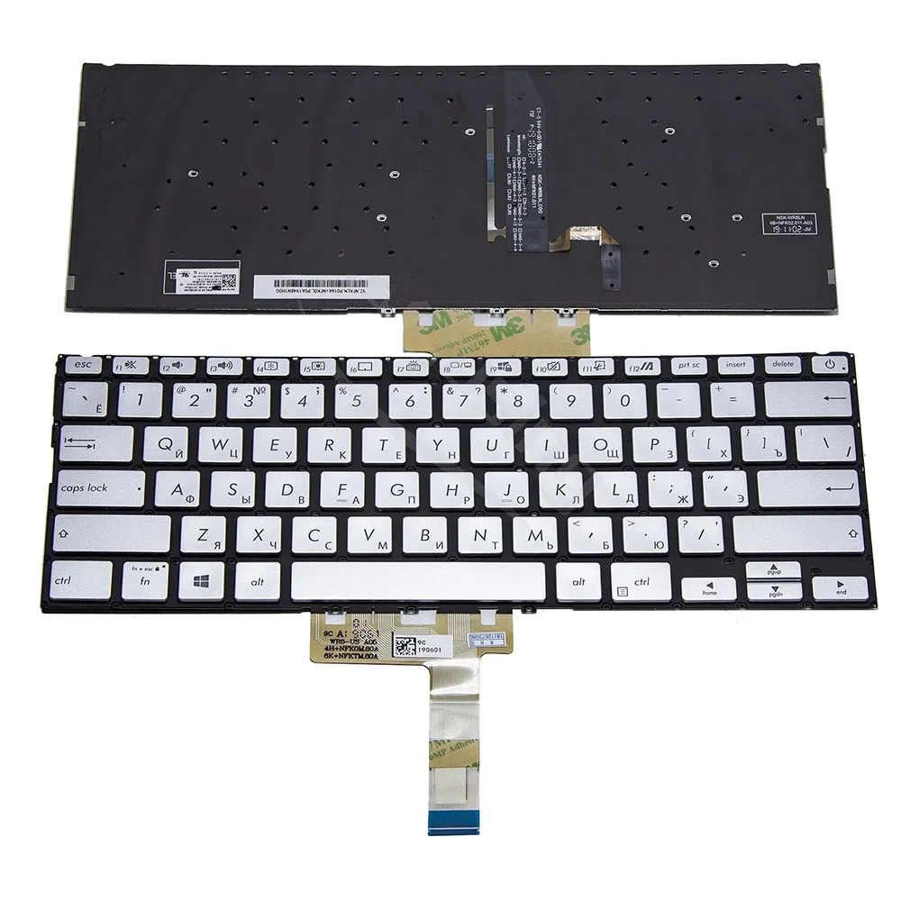 Russian With Backlit Keyboard for ASUS X432 UX432 S432 V432 K432FL X432FA X432FL SIlver