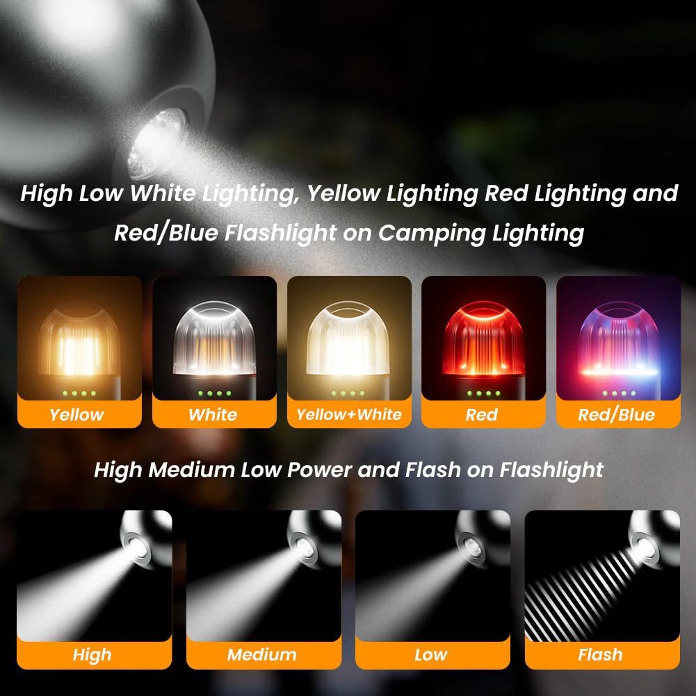 2-PCS Rechargeable Camping Lantern with Magnet Base Waterproof EDC Electric Lantern, 6 Light Modes, LED Camping Lantern Outdoor