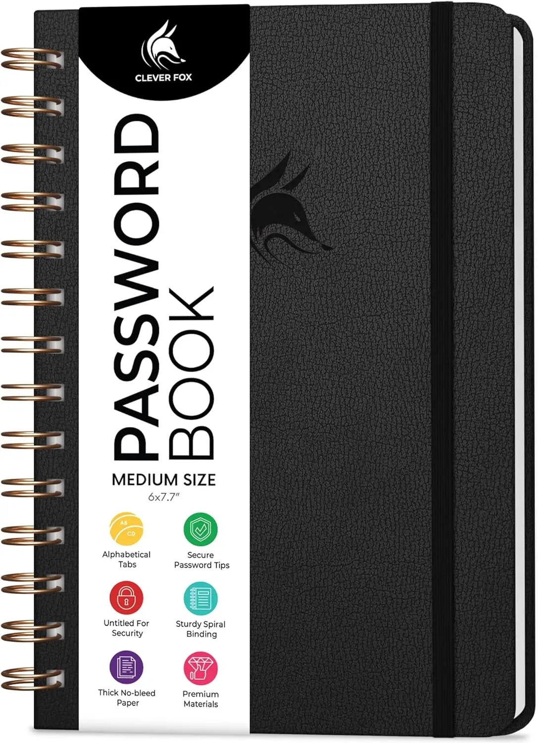 

Password Book Spiral – Internet Address & Password Organizer with Laminated Alphabetical Tabs – Password Keeper Journal – Hardcover, Medium Size, 6.1x7.7" (Black)