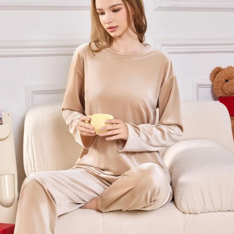 Women\'s Home Wear Suit Autumn And Winter Gold Velvet Long-sleeved Trousers Pajamas Women\'s Suit Can Be Worn Outside