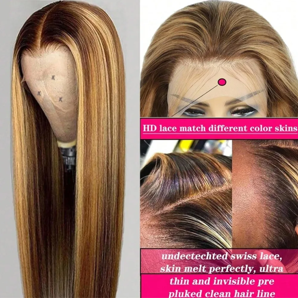 مستقيم أومبير الدانتيل شعر مستعار أمامي شعر الإنسان 28 بوصة 4/27 تسليط الضوء على شعر مستعار شعر الإنسان قبل قطعها مع شعر الطفل كثافة 250%