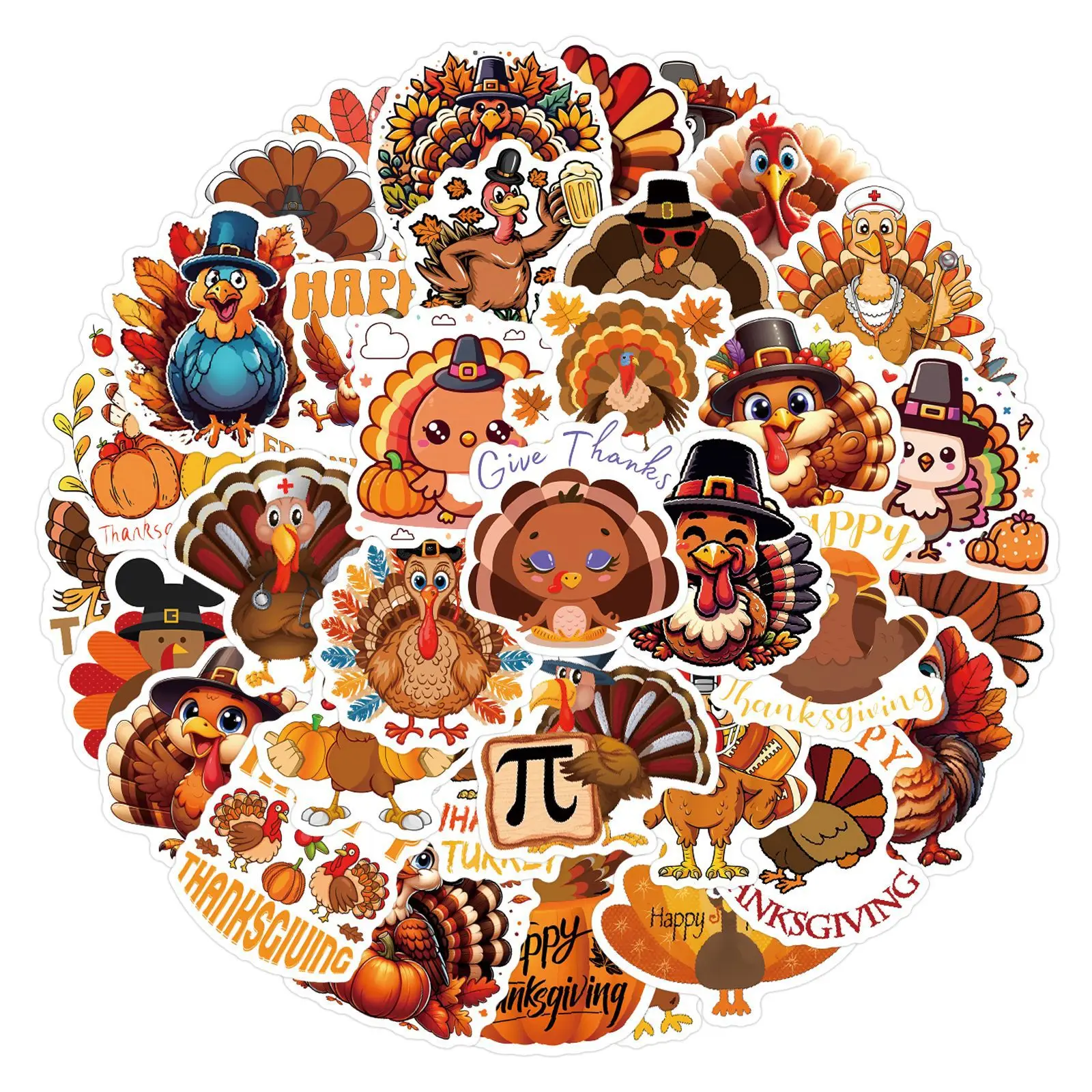 

55/110PCS Thanksgiving Turkey Sticker Cartoon Funny Graffiti Waterproof Decal Kids Toy Decorative Refrigerator Phone Case Desk