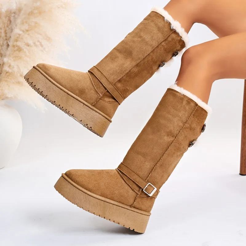 Snow Boots Women's 2026 Winter New Heightened and Thickened Tall Cotton Shoes