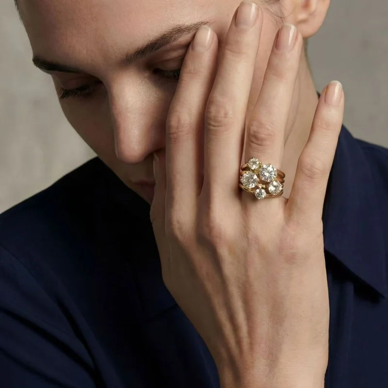 

French Vintage Multi-Diamond Stackable Ring for Women Unique Design Zirconia Luxury Sensation Fashion Jewelry Party Accessory