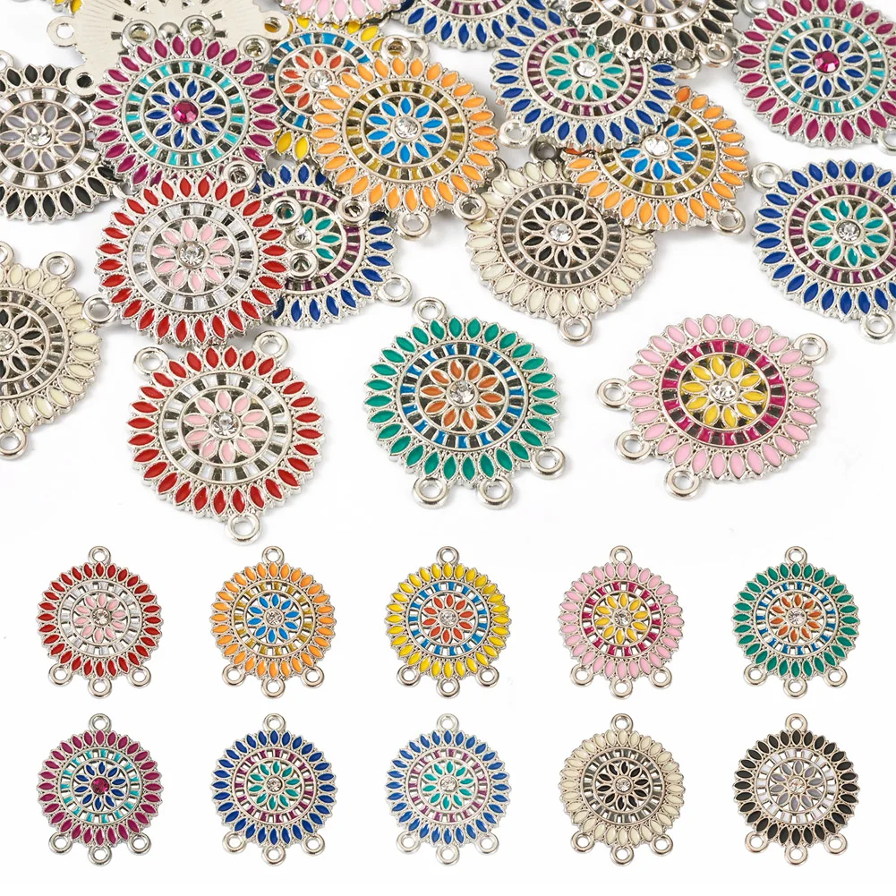 

20Pcs Alloy Enamel Chandelier Component Multi Strand Connector Charm Pendant Links Flower for Bohemian Style Drop Earring Making