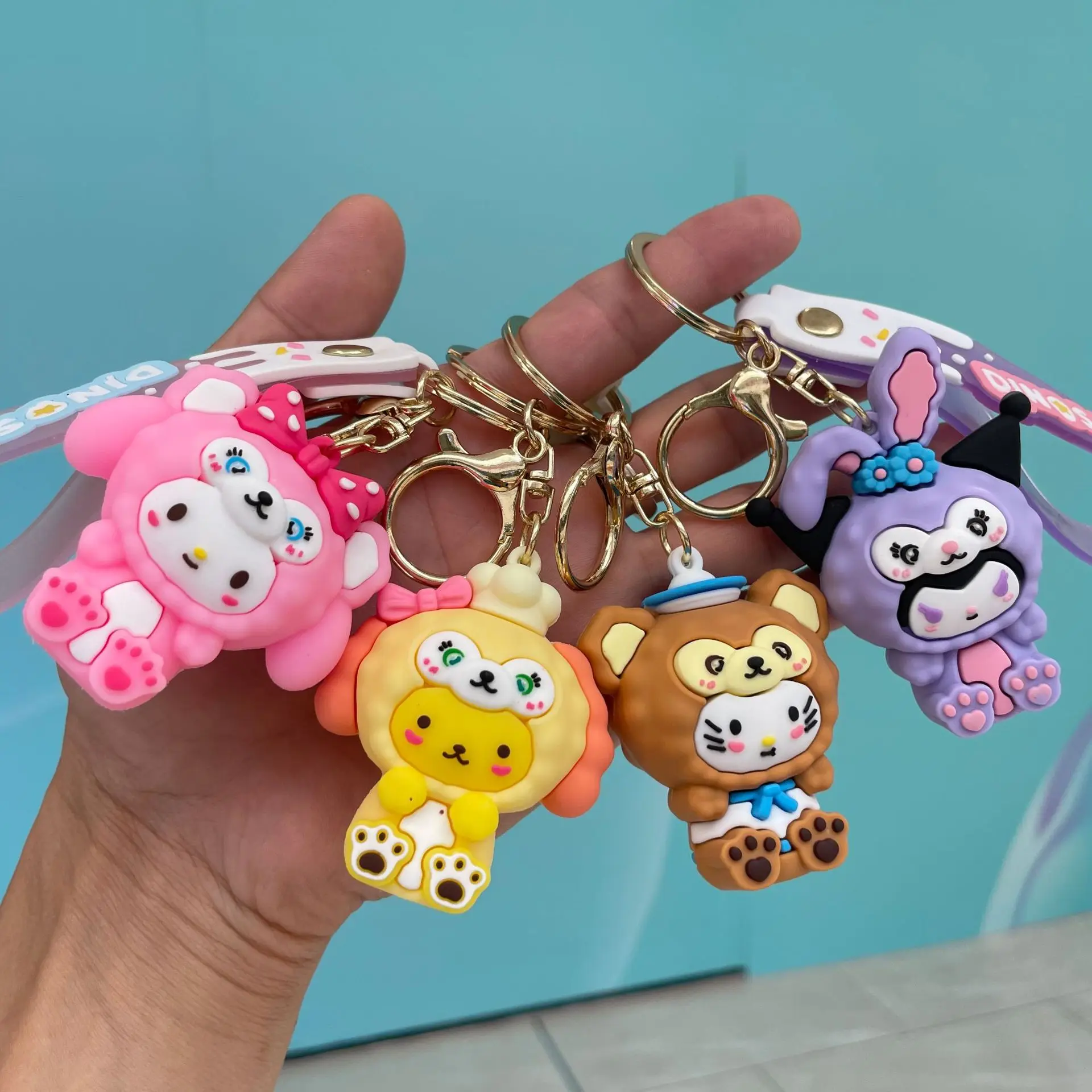 Sanrio Kawaii Cinnamoroll Anime Kuromi Cos Sheep Keychain Hello Kitty Melody Cute Cartoon Girl Heart Bag Pendant Toys for Kids