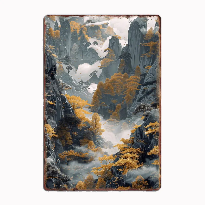 

Vintage Black Mountain Landscape Metal Poster Sign Club Custom Indoor Wall Tin Sign Room Decor Home Decor