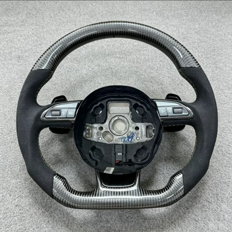 Customized Silvery Steering Wheel For Audi A3 A4 A5 A6 A7 Q3 Q5 Q7 Perforated Leather 100% Real Carbon Fiber