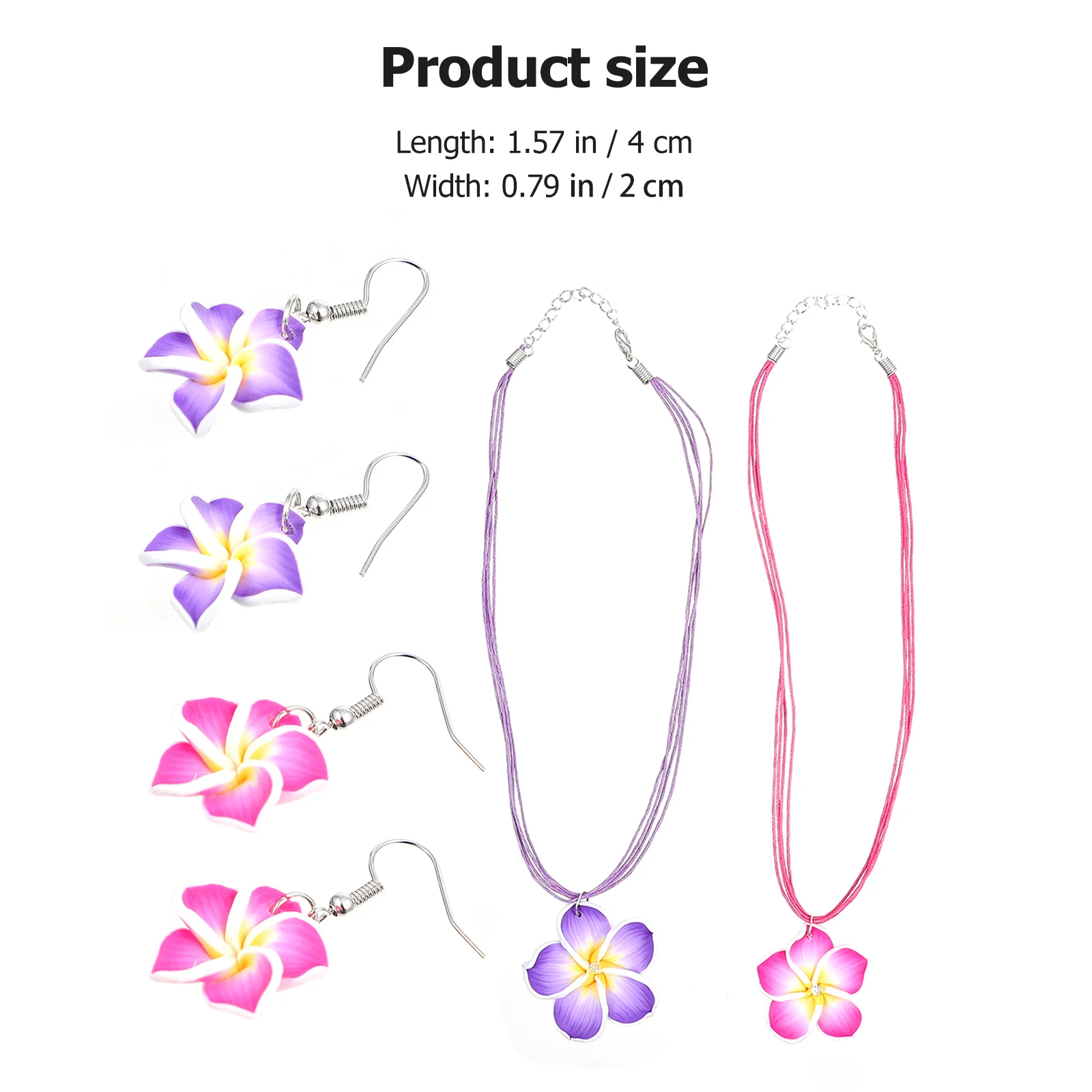 2 Sets Hawaiian Accessories Luau Party Jewelry Theme Necklace Pearl Pendant Alloy Clay Flower Plumeria Man