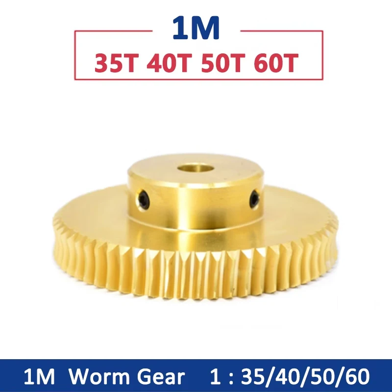 1pc 1M Turbine Worm Gear 35Teeth 40Teeth 50Teeth 60Teeth Transmission Ratio 1:35/40/50/60 Brass Gear 45# Steel Worm Rod