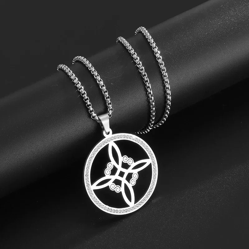 Stainless Steel Exquisite Zircon Witchcraft Witch\\\'s Knot Pendant Necklace for Men and Women Classic Lucky Amulet Jewelry