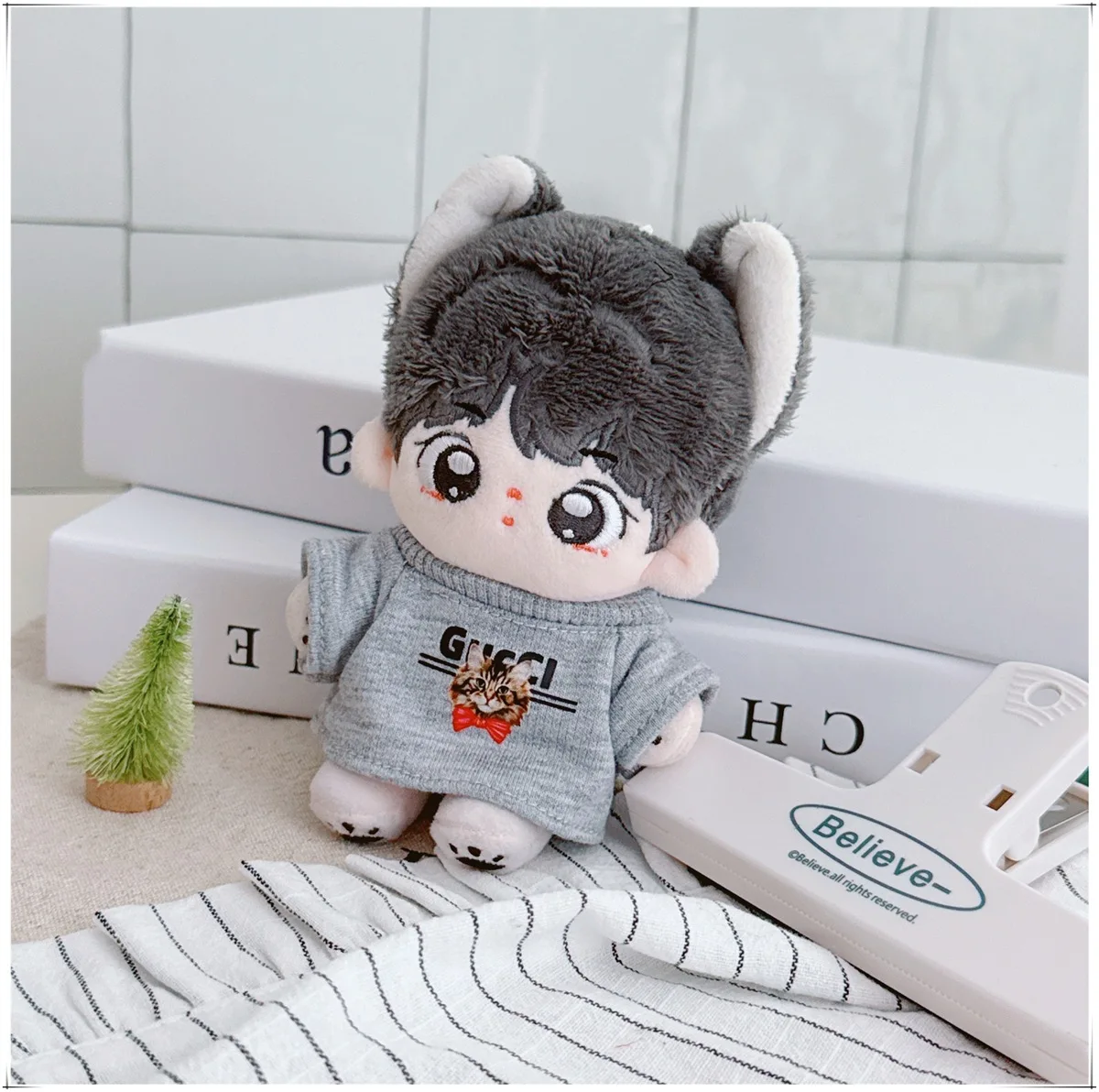 Vêtements de poupée Mini idole 10cm, T-shirt imprimé chat de dessin animé, ensemble bandeau noir, vêtements de poupée en peluche, accessoires, jouets cadeaux pour filles