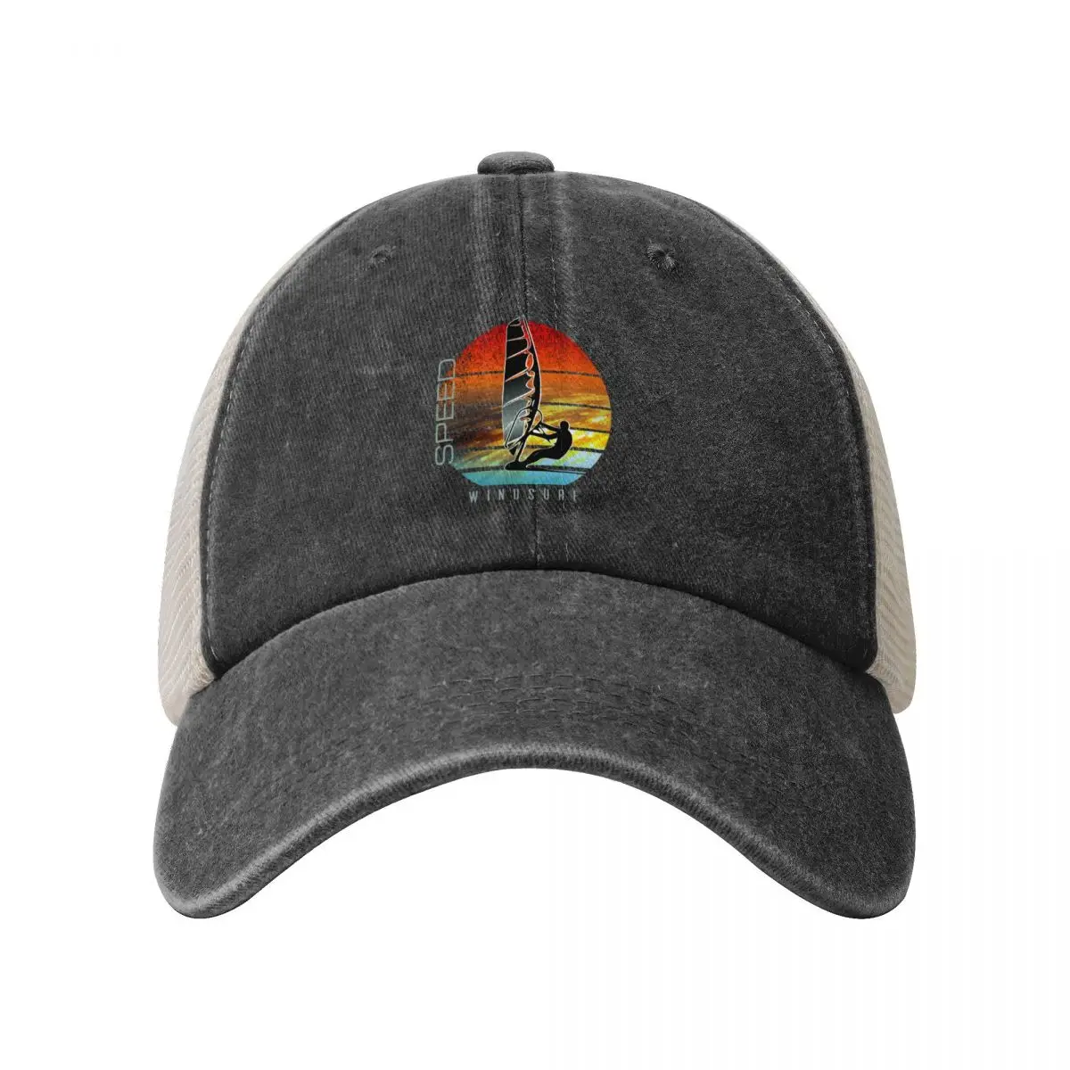 windsurfer planing at sunset over ocean waves Baseball Cap Sunhat Snapback Cap Military Cap Man Men Luxury Brand Women's