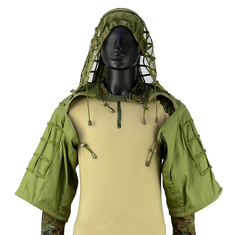 Taktischer Ghillie-Anzug, atmungsaktive Ghillie Viper Hood mit 3D-Blattstreifen, Scharfschützmantel für Wargame, Jagd, CS – Detail 32