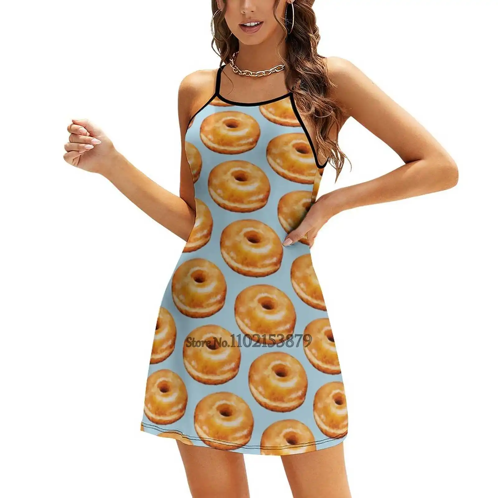 Glazed Donut Pattern Multiple styles Dresses Square Neck Dress Sweetheart Knot Flared Dress Donut Doughnut Food Breakfast