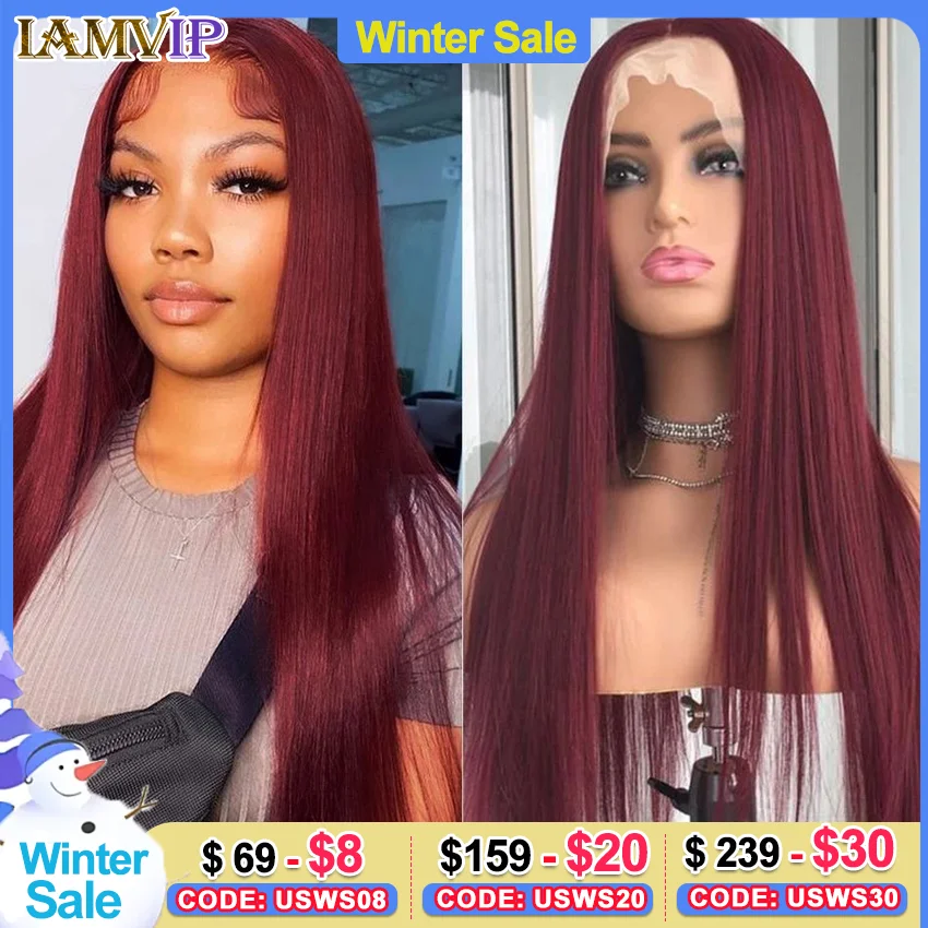 Straight HD Lace Frontal Wig Human Hair Wigs Burgundy 13x4 13x6 Transparent Front Wig Pre Plucked Brazilian Top Quality Lace Wig