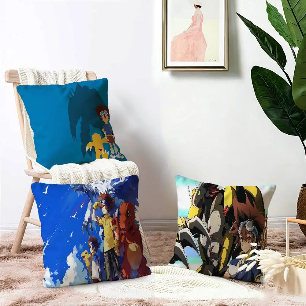 Cute Cartoon Digimon Adventure Pillow Covers Cartoon Sofa Decorative Home Double-sided Printing Short Plush Cute Cushion Cover